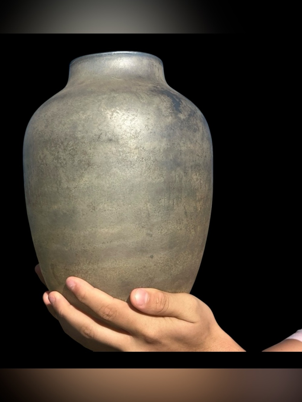 Anthropologie Frosted Glass Vase with Gold Accents - Large